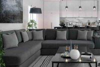 Modern-living-room-interior-with-grey-corner-sofa-throw-pillows-abstract-art-decor-on-wall-and-glass-top-coffee-table Modern aesthetic couch
